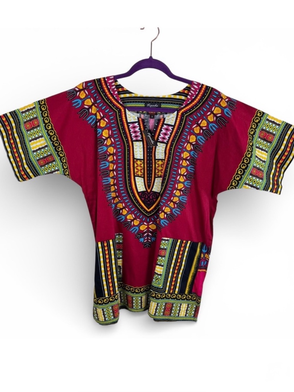 Vipada Handmade Traditional African Dashikis Shirt Red Tribal Print Small NEW